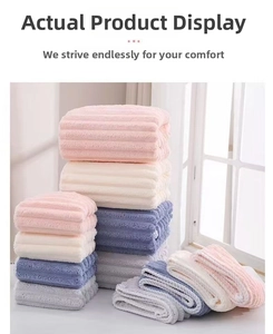 Detail of coral fleece face towels with ribbed texture in assorted Morandi colors