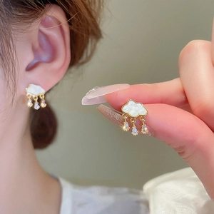 Elegant cloud earrings with pearl zircon waterdrops and gold plating for women