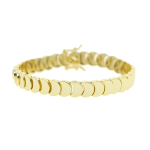Detail shot of the golden moon-shaped link necklace featuring a secure snap-lock clasp