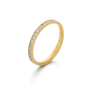 Elegant gold eternity band ring with sparkling cubic zirconia row for women