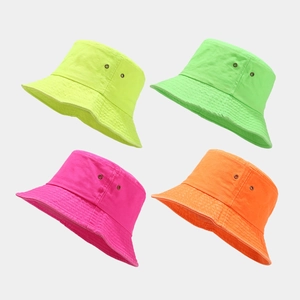 Chapeau Bob Néon Fluorescent 100% Coton Toile Respirant Protection Solaire Pliable Extérieur Été Voyage Pour Hommes Femmes