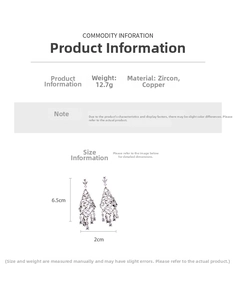 Détail des boucles d'oreilles goutte d'eau en zircone de 6,5 cm avec spécifications