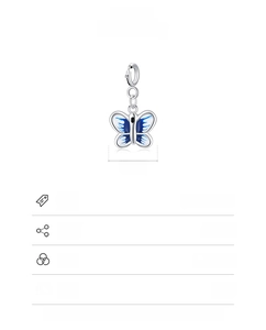 Detailed view of a 925 sterling silver butterfly pendant with blue enamel, 8x10mm size