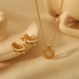 Vintage Geometric Waterdrop Earrings And Necklace Jewelry 18K Gold Plated Stainless Steel Waterproof Fashion For Women