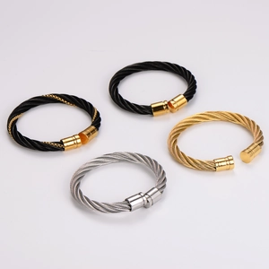 Twisted Wire Cable Bangle 304 Stainless Steel Open Cuff Bracelet Hip Hop Fashion Jewelry Unisex Electroplated