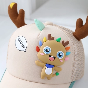 Kids breathable mesh baseball cap with cute antlers and cartoon dragon mascot