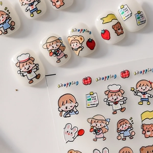 5D embossed Japanese cartoon girl nail stickers with colorful matte textured patterns