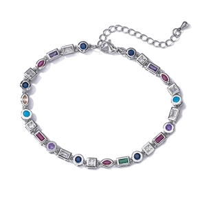 Bracciale geometrico con zirconi colorati e catena d'argento regolabile