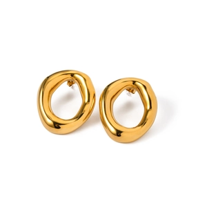 Minimalist 18k gold plated stainless steel hollow oval earrings on white background
