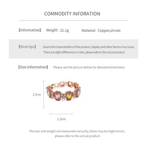 Detail view of rose gold copper bracelet with pink and yellow zircons and secure clasp