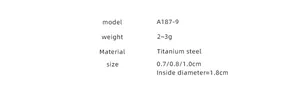 Detailed specs of titanium steel cross rings showing weight, material and dimensions
