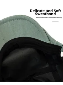 Detail shot of breathable mesh lining and cotton sweatband inside the retro flat cap