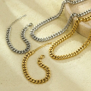 Minimalist 18K gold and silver chunky Cuban chain necklace and bracelet jewelry set