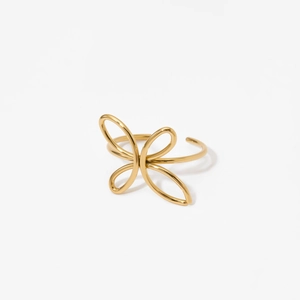 Gold butterfly shaped open stainless steel ring with elegant hollow adjustable design