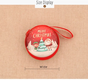 Top view of a round Christmas coin purse with Santa graphics and Merry Christmas text