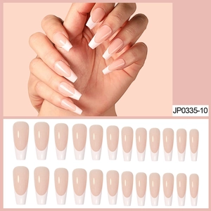 Glossy French Tip Press On Nails Long Coffin Ballerina Fake Nails Nude Pink And White Full Cover Manicure Decoration