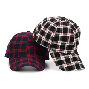 British style plaid baseball caps for men and women featuring thick wool-like fabric