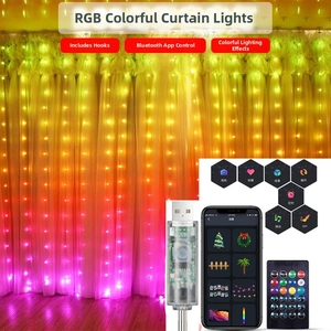 Detail of RGB LED curtain lights with USB controller, remote and Bluetooth APP control