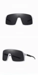 Detailed views of white TR90 sports sunglasses with polarized grey lenses and non-slip arms
