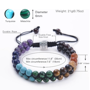 Bracciale di perle in pietra naturale da 6mm con albero della vita e corda intrecciata