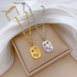 Starry galaxy square pendant necklace in gold and silver finish with colorful zircon