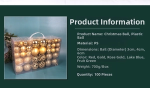 Detailed size chart for Christmas ball ornaments showing 3cm, 4cm, and 6cm gold spheres