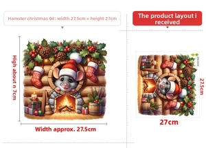 Detail view of Christmas hamster wall sticker size 27.5cm by 27cm for festive decor