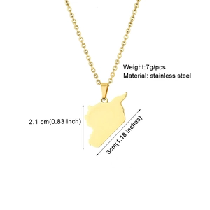 Detailed size specifications for gold Syria map pendant necklace in stainless steel material