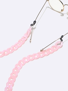 Pink marble acrylic eyeglass chain with gold metal links and anti-slip rubber loops