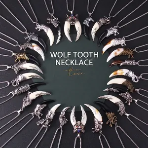 Wolf Tooth Pendant Necklace Stainless Steel Chain Alloy Animal Dragon Head Vintage Ethnic Punk Gothic Jewelry For Men