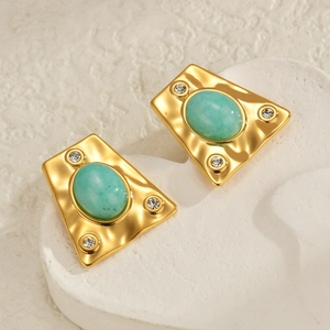Ins Minimalist Stainless Steel Trapezoid Stud Earrings For Women Gold Plated Geometric Stone Rhinestone Earrings Fashion Jewelry