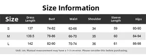 Detailed size chart for V-neck long sleeve slim dress showing bust, waist and hip measurements