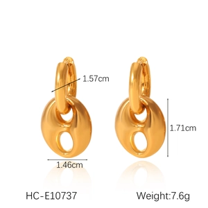 Vue détaillée de boucles d'oreilles en acier doré 18K avec dimensions et poids précis