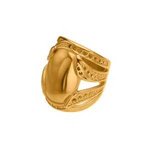 Bold 18k gold plated stainless steel wide ring featuring a polished oval dome and hollow band