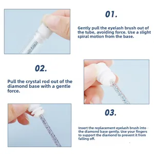 Step-by-step guide for replacing the spiral lash brush into the crystal diamond handle
