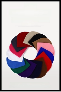 Detailed overhead view showing multiple solid color knit beanies in a circular layout