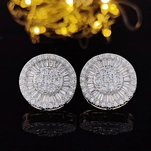 Sparkling round stud earrings with micro-paved cubic zirconia and silver-white finish