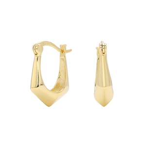 Detailed macro shot of S925 sterling silver gold geometric V-shaped hoop earrings