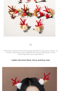 Detail of Christmas reindeer antler hair clips with plush snowmen and festive decorations