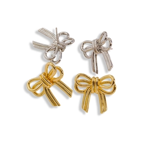 Minimalist bow-shaped stud earrings in polished gold and silver finishes for women