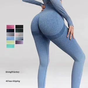Pantalon de Yoga Dégradé Sans Couture pour Femmes Taille Haute Respirant Élastique Sport Fitness Leggings Fessiers Galbés Bottom