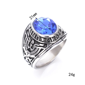 Retro stainless steel military ring with blue gemstone and United Army eagle engraving