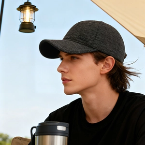 Deep grey winter wool baseball cap with ear protection for outdoor camping and warmth