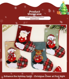 Detail of 3D Christmas stockings featuring Santa, Snowman, Bear, and Reindeer designs