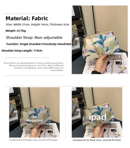 Detailed size comparison of the vintage floral jacquard bag with an A4 paper and iPad
