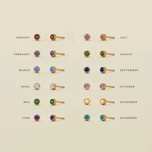 Set of 12 birthstone stud earrings in gold-plated stainless steel with colorful zircons