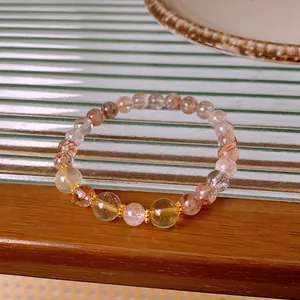 Elegant citrine rutilated quartz beaded bracelet with natural crystal stones for women
