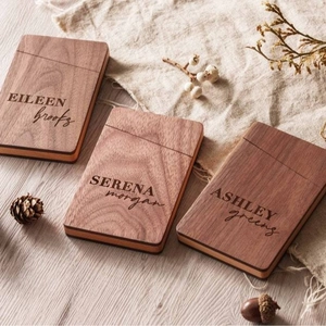 Customized walnut wood business card holder with personalized laser engraving for business gifts