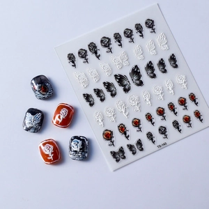 5D embossed rose and butterfly nail art stickers with vintage floral patterns for manicure