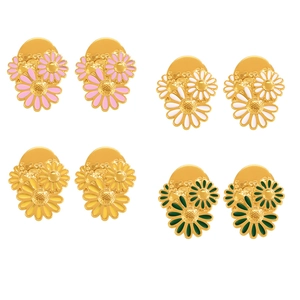 Set of four pairs of 18k gold-plated daisy flower stud earrings in multiple vibrant colors
